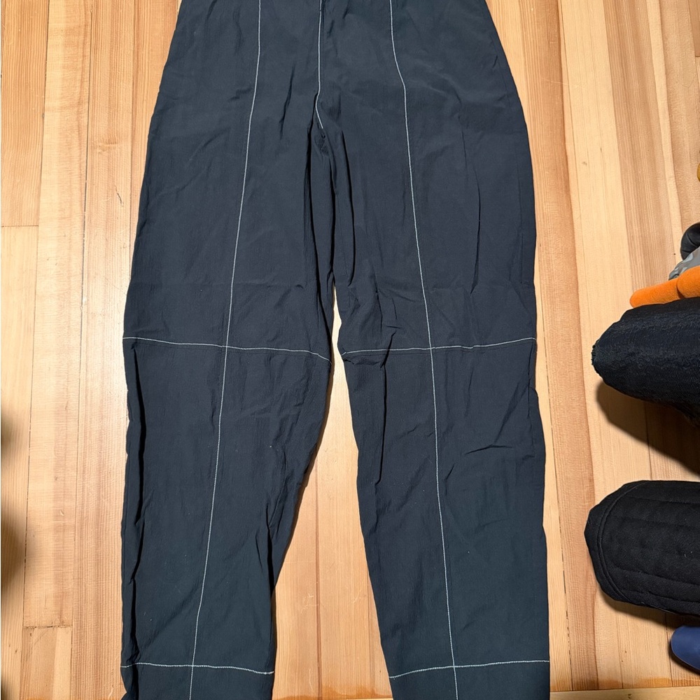 Ganni Black Cargo Pants with White Stitching